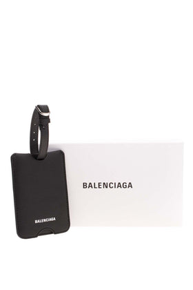 RRP €225 BALENCIAGA Leather Luggage Tag Crumpled Printed Logo Adjustable Strap gallery photo number 1
