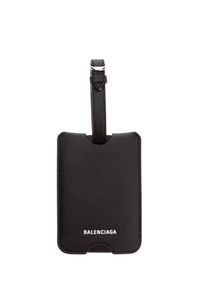 RRP €225 BALENCIAGA Leather Luggage Tag Crumpled Printed Logo Adjustable Strap gallery photo number 3
