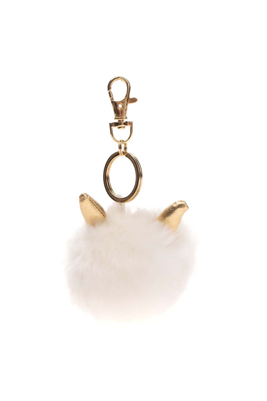 DIESEL Faux Fur Keyring Charm Stuffed Metallic Faux Leather Horns Clasp gallery main photo