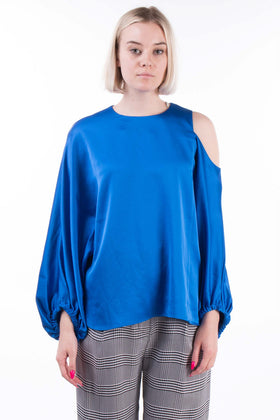 RRP €550 TIBI Satin Top Blouse Size M Cold Shoulder Dolman Sleeve Crew Neck gallery photo number 3