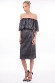 RRP €720 MIKAEL AGHAL Lace Sheath Dress Size US 6 / S Lame Ruffle Off Shoulder gallery photo number 3