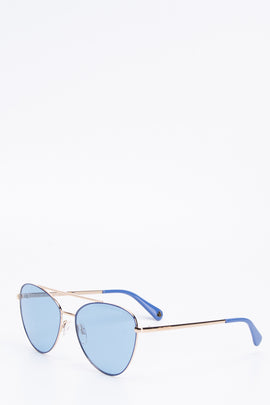 RRP €145 LOVE MOSCHINO MOL011/S Pilot Sunglasses Tinted Blue Lenses Logo Sides