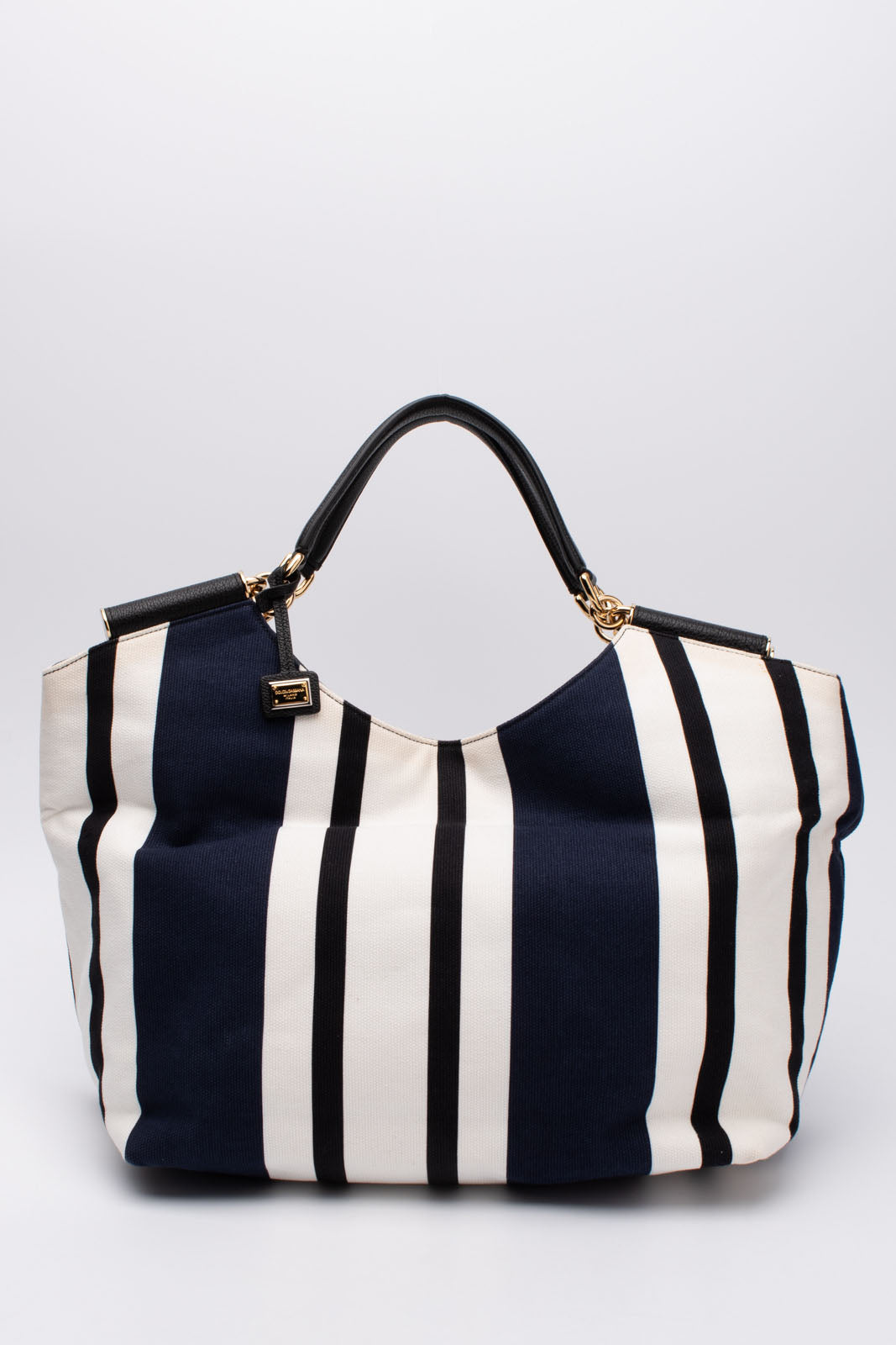 RRP€1255 DOLCE & GABBANA Canvas Tote Bag Large Striped Logo Charm Made in Italy gallery main photo
