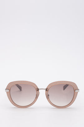RRP€390 JIMMY CHOO MORI/S Round Butterfly Sunglasses Beads Gradient Lenses Logo