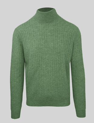 RRP€415 MALO Green Cashmere & Wool Jumper Size M Ribbed Knit High Neck