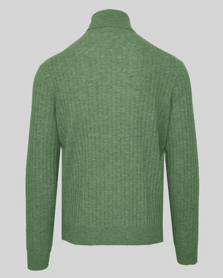 RRP€415 MALO Green Cashmere & Wool Jumper Size M Ribbed Knit High Neck