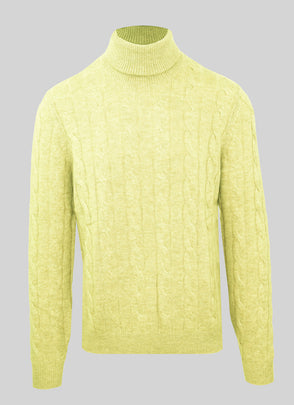 RRP€530 MALO Cashmere & Wool Jumper Size L Cable Knit Ananas Yellow Polo Neck