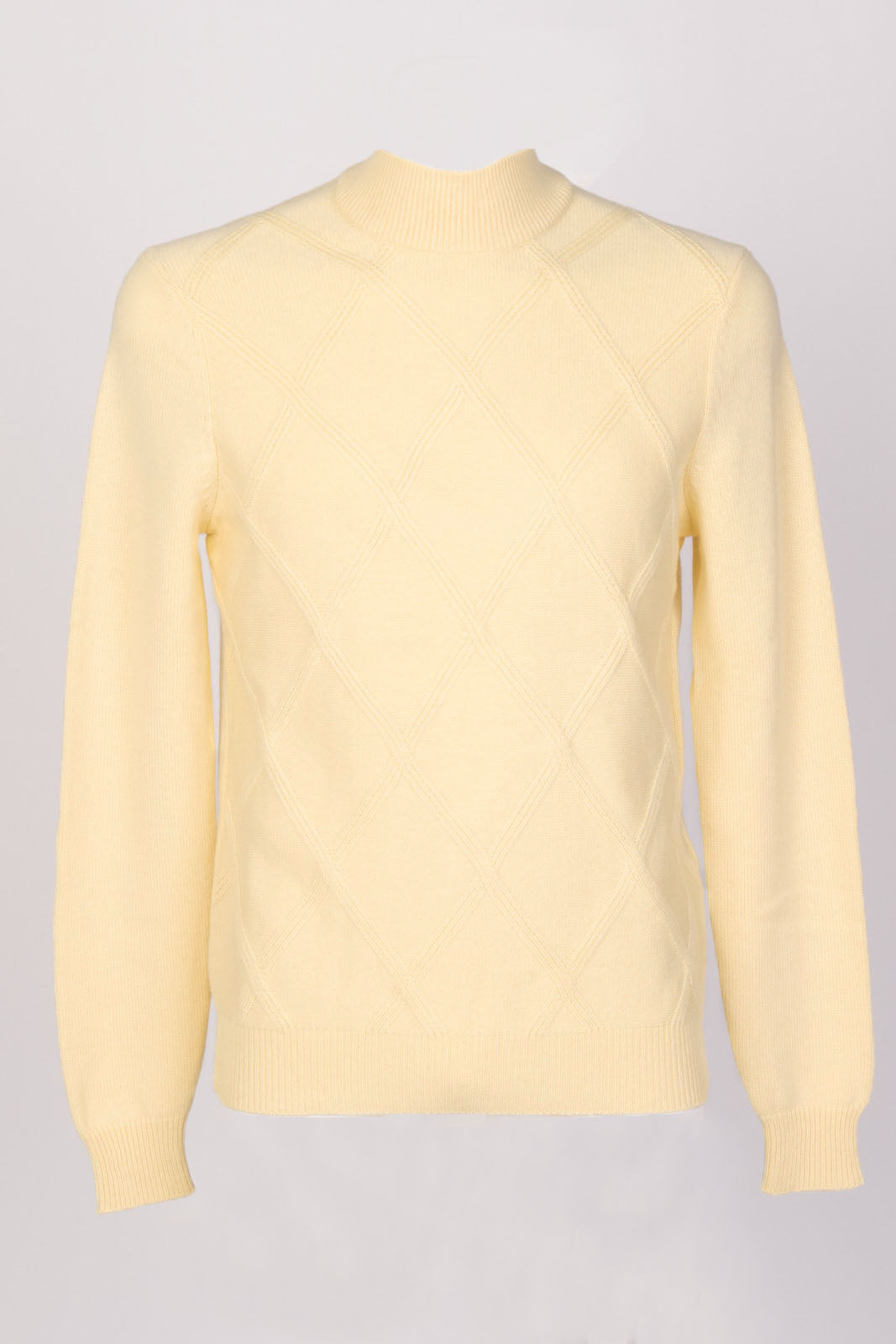 RRP €530 MALO Cashmere & Wool Jumper Size M Ananas Yellow Argyle Knit Mock Neck gallery main photo