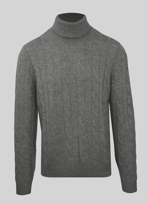 RRP€530 MALO Cashmere & Wool Jumper Size M Grey Cable Knit Melange Roll Neck