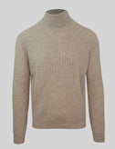 RRP €415 MALO Cashmere & Wool Jumper Size L Beige Melange Ribbed Knit Roll Neck gallery photo number 1