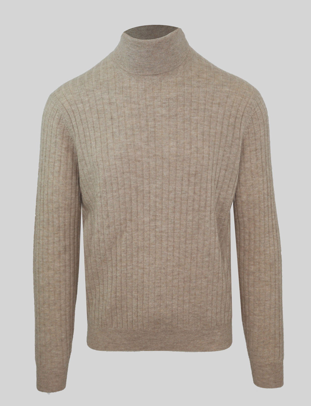 RRP €415 MALO Cashmere & Wool Jumper Size L Beige Melange Ribbed Knit Roll Neck gallery main photo