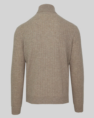 RRP €415 MALO Cashmere & Wool Jumper Size L Beige Melange Ribbed Knit Roll Neck