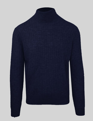 RRP€415 MALO Cashmere & Wool Jumper Size XL Navy Blue Ribbed Knit Polo Neck