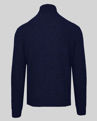 RRP€415 MALO Cashmere & Wool Jumper Size XL Navy Blue Ribbed Knit Polo Neck