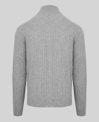 RRP €465 MALO Cashmere & Wool Cardigan Size XL Melange Ribbed Knit Funnel Neck