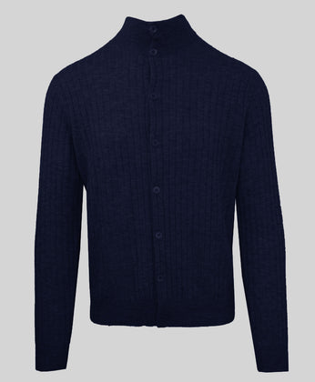 RRP€465 MALO Cashmere & Wool Cardigan Size XL Navy Blue Ribbed Knit High Neck gallery photo number 1