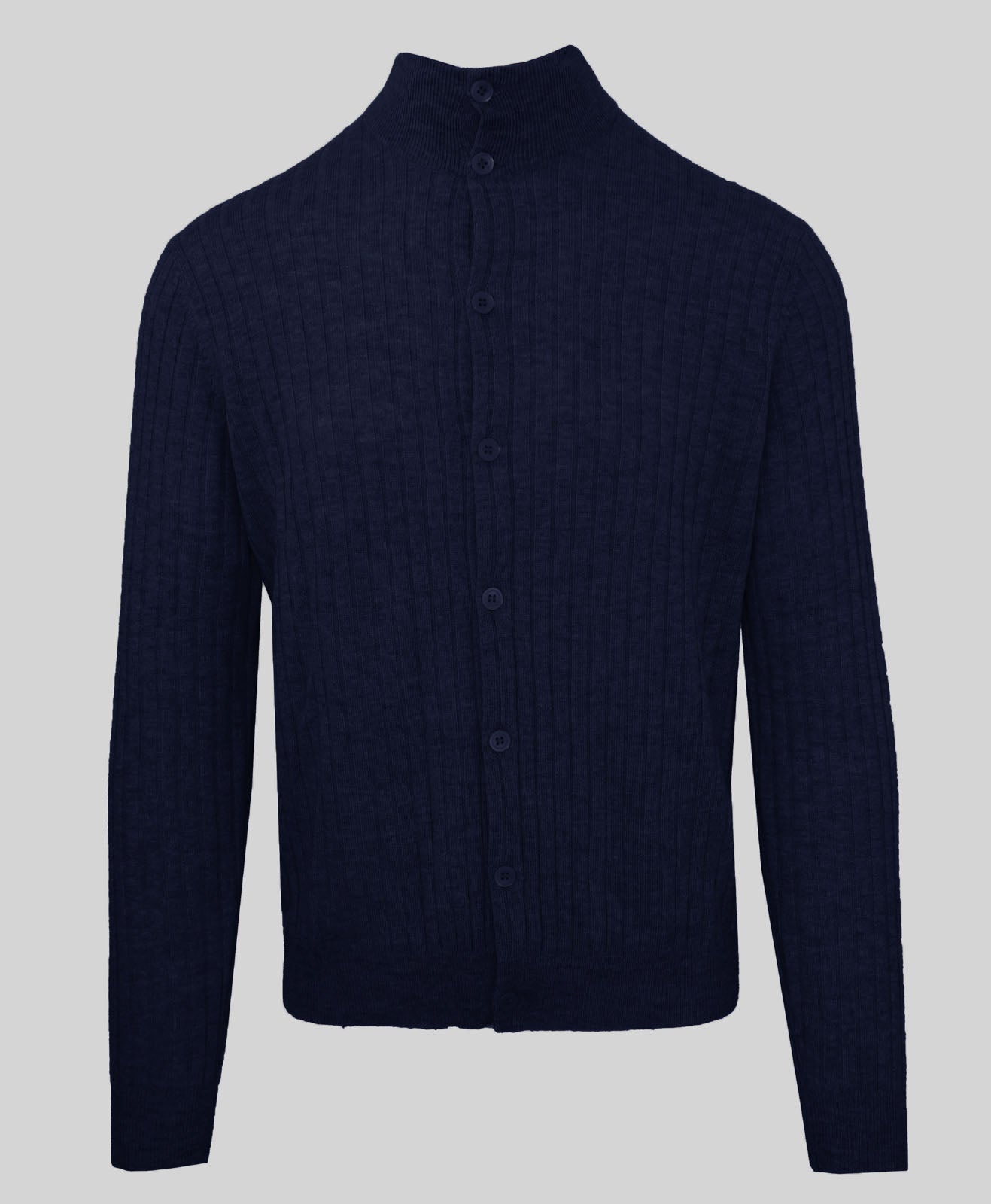RRP€465 MALO Cashmere & Wool Cardigan Size XL Navy Blue Ribbed Knit High Neck gallery main photo
