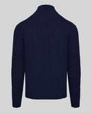 RRP€465 MALO Cashmere & Wool Cardigan Size XL Navy Blue Ribbed Knit High Neck gallery photo number 2