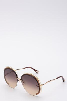 RRP€350 CHLOE CE174S Round Rimless Sunglasses Gradient Tortoiseshell Tips