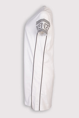 RRP €215 KENZO T-Shirt Dress Size S Coated Logo & Stripes Split & Dipped Hem