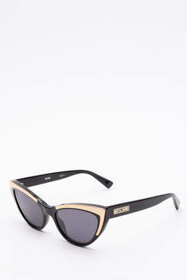 RRP €250 MOSCHINO MOS094/S Cat Eye Sunglasses Logo Sides Gold Tone Trim Glossy