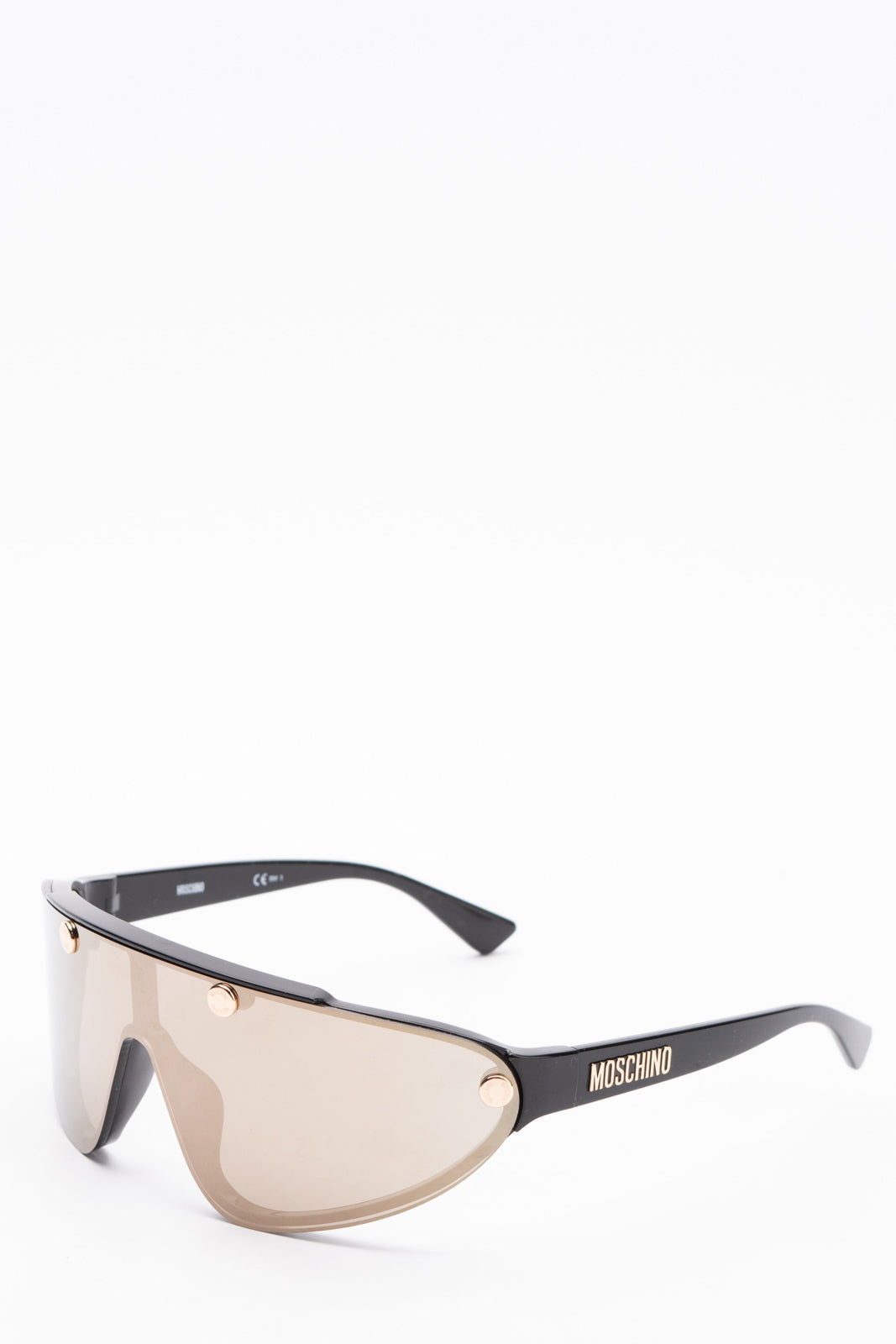 RRP€250 MOSCHINO MOS061/S Wrap Shield Sunglasses Mirrored Studded Logo Sides gallery main photo