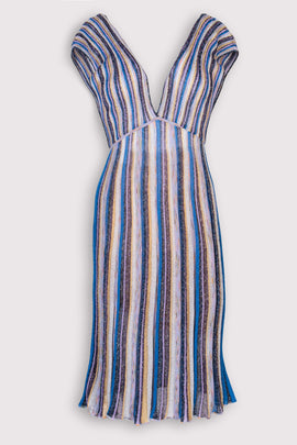 RRP €760 M MISSONI COLLECTION Knitted Empire Line Dress US4 IT40 S Striped Lame
