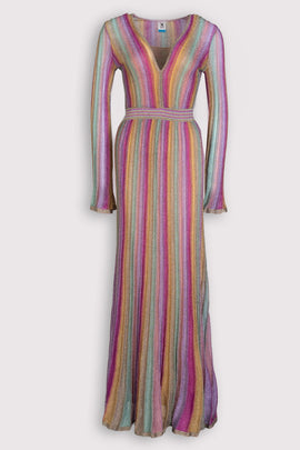 RRP€1230 M MISSONI COLLECTION Crochet Knit Maxi Dress US4 IT40 S Striped Lame