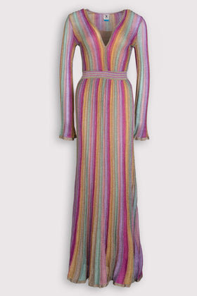 RRP€1230 M MISSONI COLLECTION Crochet Knit Maxi Dress US4 IT40 S Striped Lame gallery photo number 1