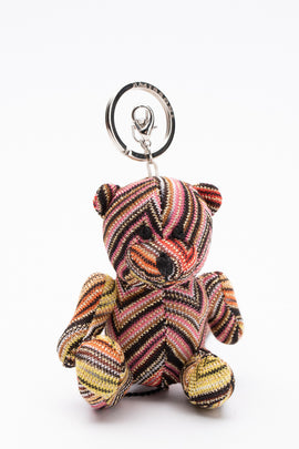 RRP€135 MISSONI Crochet Small Plush Teddy Bear Keyring Wool Blend Zig Zag Lame