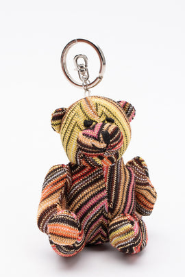 RRP€135 MISSONI Crochet Teddy Bear Keyring Wool Blend Zig Zag Lame Colour Block