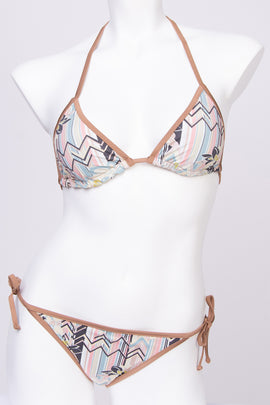 RRP€205 M MISSONI Triangle Bikini Set US6 IT42 M Zig Zag Striped Floral Pattern