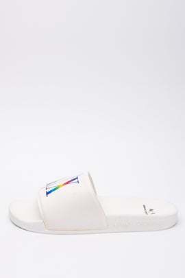 ARMANI EXCHANGE ICON LOGO Slide Sandals US8 EU41 UK7.5 Iridescent 'A/X' Footbed