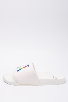 ARMANI EXCHANGE ICON LOGO Slide Sandals US8 EU41 UK7.5 Iridescent 'A/X' Footbed gallery photo number 2