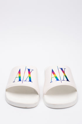 ARMANI EXCHANGE ICON LOGO Slide Sandals US8 EU41 UK7.5 Iridescent 'A/X' Footbed gallery photo number 1