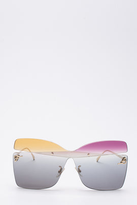 RRP€470 FENDI FF 0399/S Oversized Rimless Geometric Shield Sunglasses Tinted