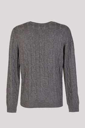 RRP€510 MALO Cashmere & Wool Jumper Size L Grey Melange Cable Knit Crew Neck gallery photo number 3
