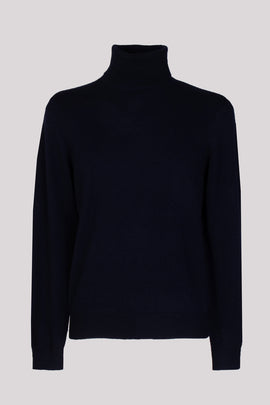 RRP€345 MALO Cashmere & Wool Jumper Size L Navy Blue Thin Knit Ribbed Polo Neck