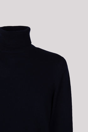RRP€345 MALO Cashmere & Wool Jumper Size L Navy Blue Thin Knit Ribbed Polo Neck gallery photo number 7