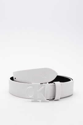 CALVIN KLEIN JEANS Leather Belt Size 80/32 White Hardware CK Logo Blank Buckle