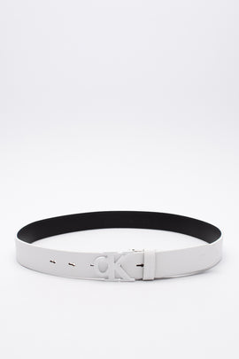CALVIN KLEIN JEANS Leather Belt Size 80/32 White Hardware CK Logo Blank Buckle