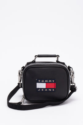TOMMY JEANS Mini Crossbody Bag PU Leather Coating Logo Patch Top Handle Zipped