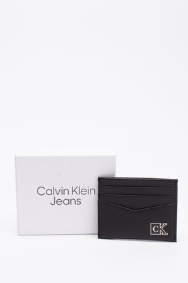 CALVIN KLEIN JEANS Nappa Leather Card Holder Mini Wallet Plaque Logo Detail
