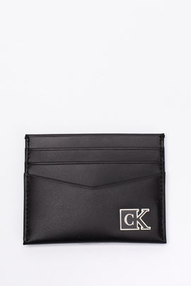 CALVIN KLEIN JEANS Nappa Leather Card Holder Mini Wallet Plaque Logo Detail