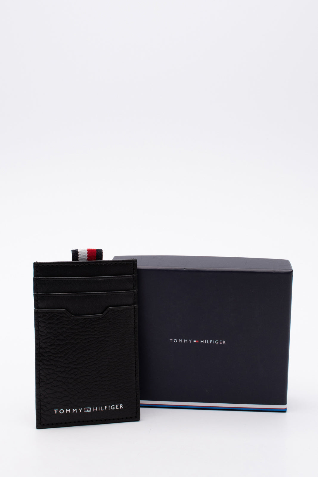 TOMMY HILFIGER DOWNTOWN Leather Vertical Card Holder Striped Trim RFID Blocking gallery main photo