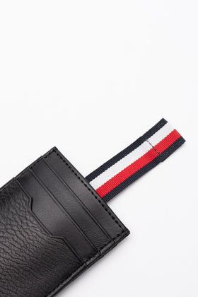 TOMMY HILFIGER DOWNTOWN Leather Vertical Card Holder Striped Trim RFID Blocking gallery photo number 5