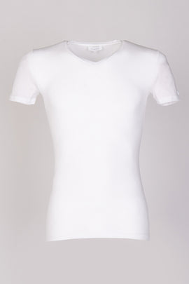 RRP €68 ZEGNA Micromodal T-Shirt Top US/UK42 EU52 XL White Short Sleeve V-Neck