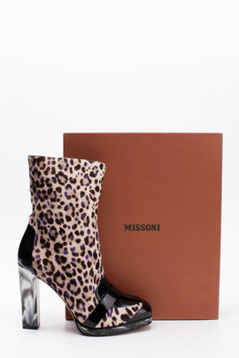 RRP€1200 MISSONI Calf Hair Ankle Boots US11 EU41 UK8 Marble Heel Leopard Pattern