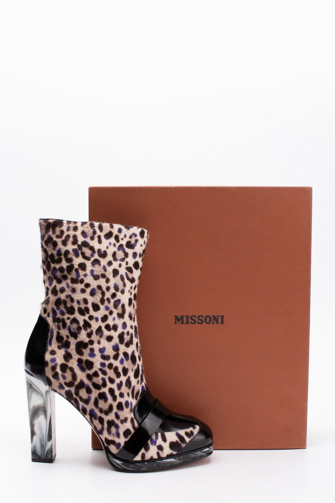 RRP€1200 MISSONI Calf Hair Ankle Boots US11 EU41 UK8 Marble Heel Leopard Pattern gallery main photo
