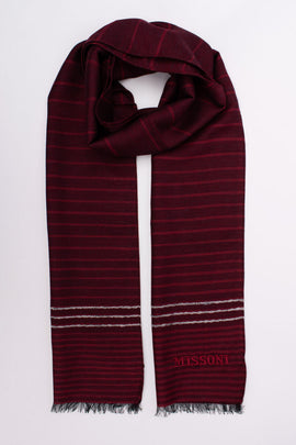 RRP€360 MISSONI Silk & Wool Stole Scarf Long Striped Frayed Edges Made in Italy